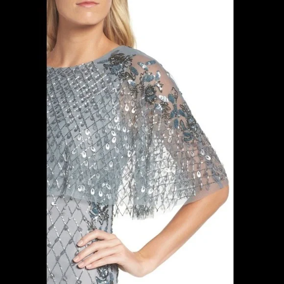 Brand new Adrianna Papell embroidered capelet gown